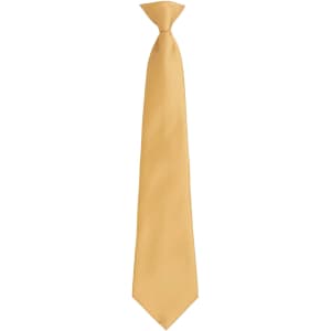 A yellow fashion clip tie with a sleek design, featuring a knot at the top and a plain finish.