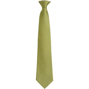 A green tie featuring a sleek design and a pointed tip, complemented by a simple logo.