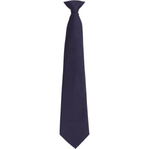 A dark navy tie with a classic design, featuring a tie loop at the top and a smooth finish.