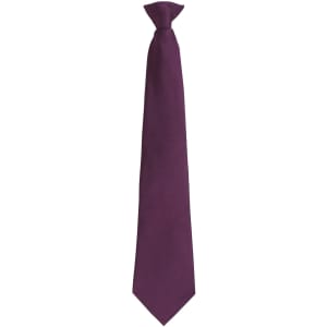 A purple tie with a solid colour and a classic design. Features a logo at the base.