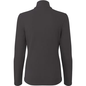 A women's microfleece zip top in black, featuring a high collar and long sleeves, with a logo on the back.