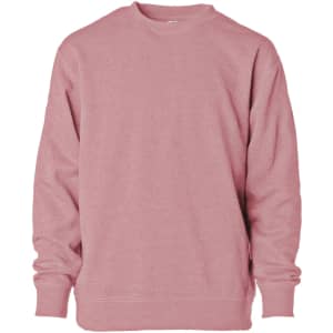 A crew sweatshirt in a soft pink colour with long sleeves and a round neckline. It includes a logo.