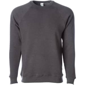 A unisex crew sweatshirt in a dark grey colour with long sleeves and a ribbed neckline. Features a branding logo.