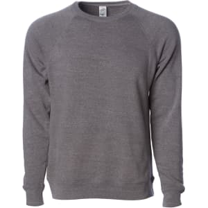 A unisex crew sweatshirt in a dark grey colour, featuring a simple design and a branding label.