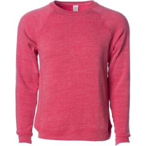 A pink unisex crew sweatshirt with long sleeves and a casual fit. It features a small logo on the label.