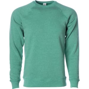 A green unisex crew sweatshirt with raglan sleeves and a logo on the front.