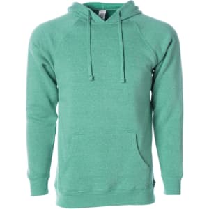 A unisex special blend pullover hoodie in a vibrant green colour, featuring a drawstring hood and a logo.
