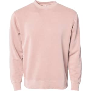 A unisex crew sweatshirt in a soft pink colour, featuring long sleeves and a round neckline. It includes a logo.