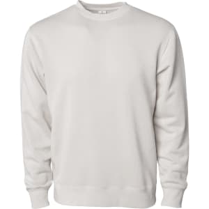 A unisex crew sweatshirt in a light grey pigment dye with a simple, classic design. It features a logo on the label.