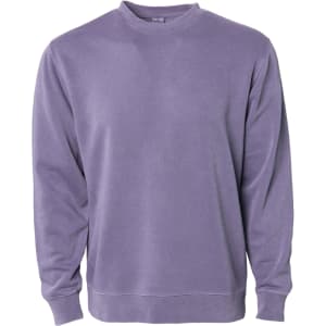 A unisex crew sweatshirt in a soft lavender colour, featuring long sleeves and a round neckline. It has a logo.