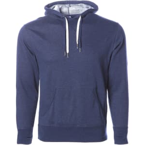 A navy blue unisex pullover hoodie with a front pocket and drawstring hood. Features a logo on the chest.
