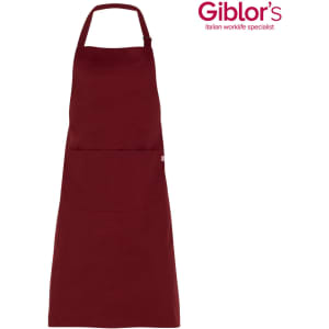 A maroon Zante apron with a front pocket and an adjustable neck strap, featuring a logo.