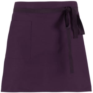 A purple Bari apron with a waist tie and a front pocket. It features a simple, classic design.