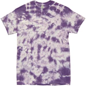 A crinkle tie-dye t-shirt featuring a blend of light and dark purple shades with a unique pattern.