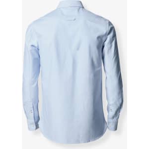A light blue button-up shirt with a slim fit and long sleeves, featuring a back yoke and cuffs.