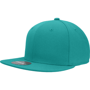 A teal 6-panel high profile structured fitted cap with a flat brim and a logo on the side.