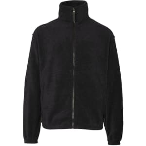 A full zip polar fleece jacket in black, featuring a high collar and a zipped front. Includes branding.