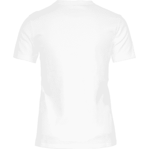 A white short-sleeved women's t-shirt with a plain back. The shirt features a logo.