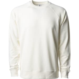A unisex lightweight crew sweatshirt in a light cream colour, featuring a round neck and long sleeves. It has a logo.