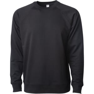 A black unisex lightweight loopback terry crew sweatshirt with a simple design and a logo on the label.