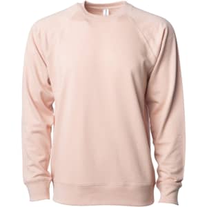 A unisex lightweight loopback terry crew in soft pink, featuring a classic crew neck and long sleeves.