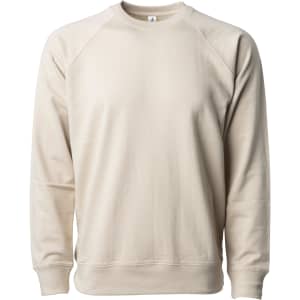 A unisex lightweight crew sweatshirt in a soft beige colour, featuring a simple design and raglan sleeves.