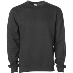 A dark grey men's basic crew sweatshirt with long sleeves and a simple design. It features a logo on the label.