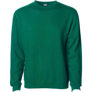 A green men's crew sweatshirt displayed against a plain background, featuring long sleeves and a classic fit.