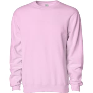A pink men's basic crew sweatshirt with long sleeves and a simple design. It features a branding logo.