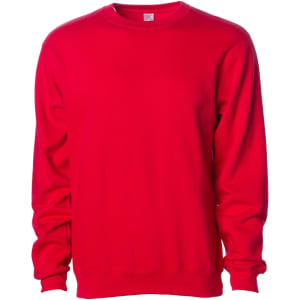 A red crewneck sweatshirt with long sleeves and a simple design. It has a small logo on the label.