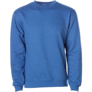 A blue crew sweatshirt featuring long sleeves and a round neckline, with a small logo on the front.