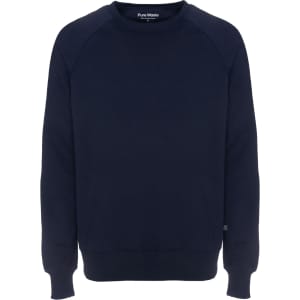 A navy sweatshirt with a crew neck and long raglan sleeves. The garment features a logo on the label.