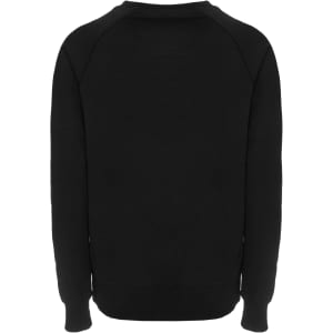 A black sweatshirt with long sleeves and a crew neckline, featuring a plain design with a logo.