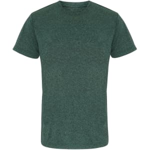 A green performance t-shirt with a round neckline and short sleeves, featuring a subtle heather texture.