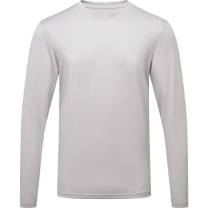 A long sleeve performance T-shirt in grey, featuring a simple design and a small logo.