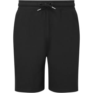Black jogger shorts with an elastic waistband and drawstring. The shorts have a simple design and include a logo.