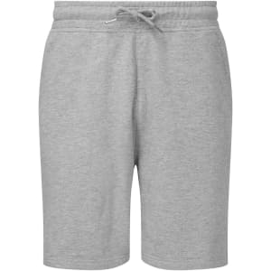 Jogger shorts in a light grey colour with an elasticated waistband and drawstring for adjustment. Features a logo.