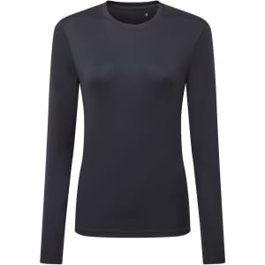 A long sleeve performance t-shirt in black, featuring a fitted design and a simple logo.