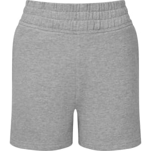 A pair of grey jogger shorts featuring an elastic waistband, with a simple and comfortable design.
