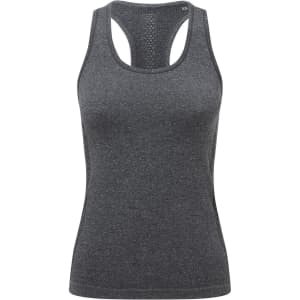 A grey seamless sport vest with a racerback design and textured back. Features a small logo on the side.
