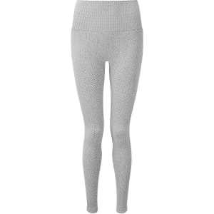 Knitted city leggings in light grey with a ribbed texture and high waist design. Features a logo on the waistband.