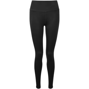 High-shine black leggings with a smooth finish and an elastic waistband. Features a small logo.