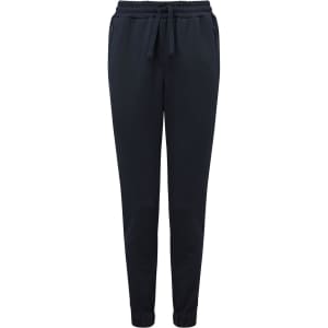 Spun dyed joggers in navy blue with an elastic waistband and drawstring. Features a logo.
