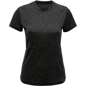 A recycled performance t-shirt in a dark grey colour, featuring a classic crew neckline and short sleeves.