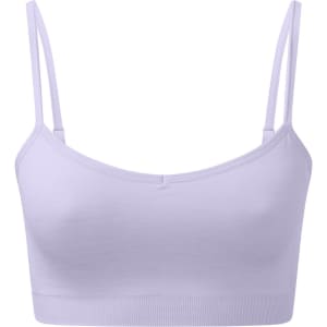 A light purple seamless sport flex bra with adjustable straps and a fitted design. It features a logo on the band.