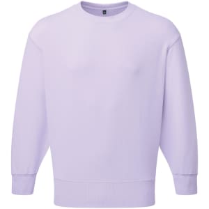 A unisex sweatshirt in a light lavender colour, featuring long sleeves and a relaxed fit. It has a small logo.