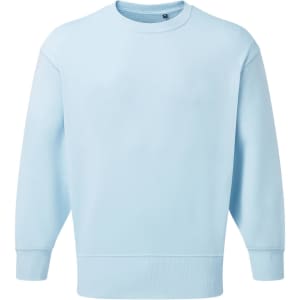 A light blue unisex sweatshirt with long sleeves and a round neckline. It features a logo on the front.