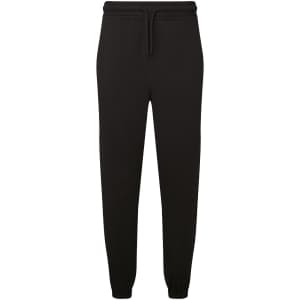 A pair of black unisex joggers made from recycled materials. Features an adjustable drawstring waist and ribbed cuffs.