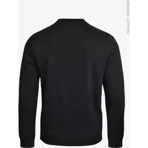 A black unisex sweatshirt made from organic cotton, featuring a simple design and no visible logos.
