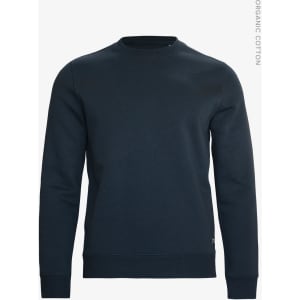 A navy unisex sweatshirt made from organic cotton, featuring a crew neckline and long sleeves.
